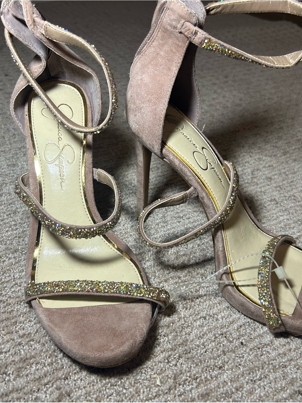 Jessica Simpson Blush Pink Suede Glitter Strap Stiletto Sandals